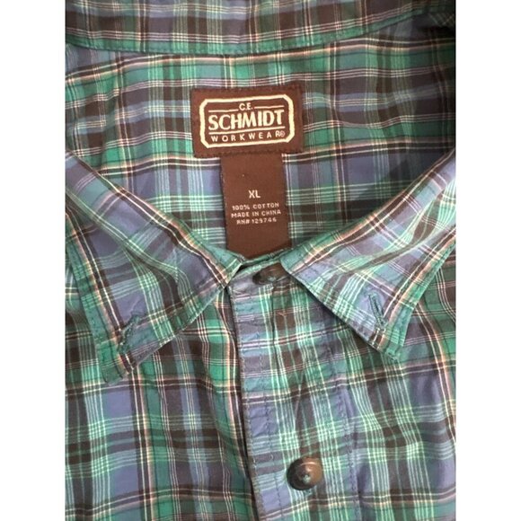 CE Schmidt Men's XL Button Down Work Shirt‎ Short Sleeve Multicolor Plaid - Picture 3 of 4